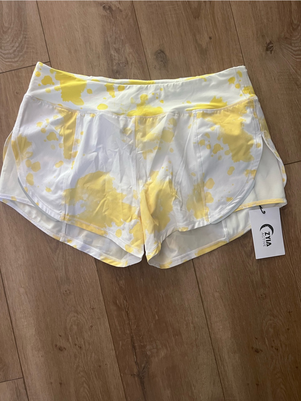 ZYIA Active Sunnyside Mesh Energy Shorts Yellow & White XL Women’s
